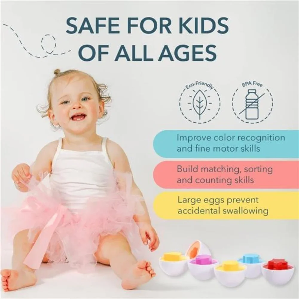 12 Matching Eggs with Coordinated Shapes and Colors for Toddlers
